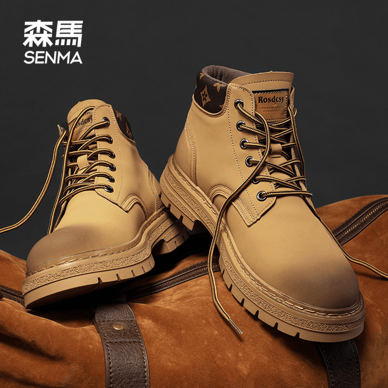 SENMA/森马马丁靴男秋春季2024新款男士厚底英伦风户外防水大黄靴