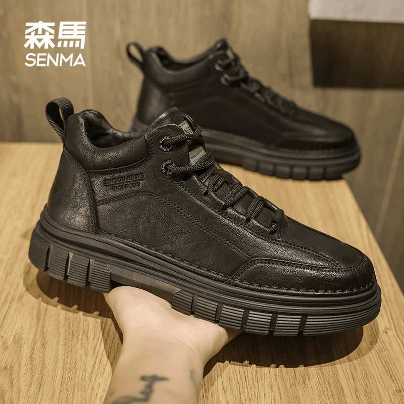 SENMA/森马靴子男春季中帮马丁靴男英伦风休闲皮鞋高帮复古工装靴