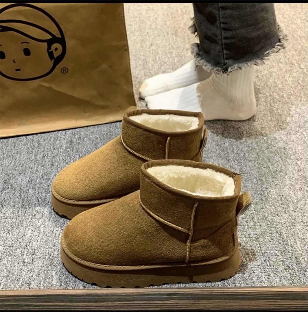 JS雪地靴女冬季加绒加厚防滑皮毛一体东北雪地棉靴磨砂皮保暖