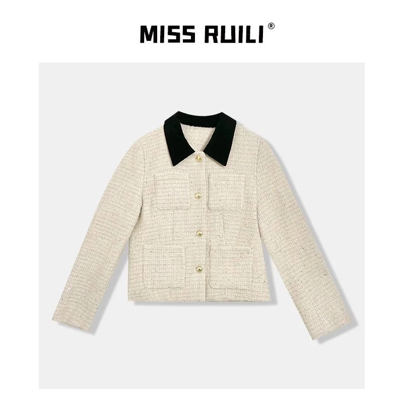 MISS RUILI定制 韩版气质名媛风撞色翻领减龄百搭小香外套A8133