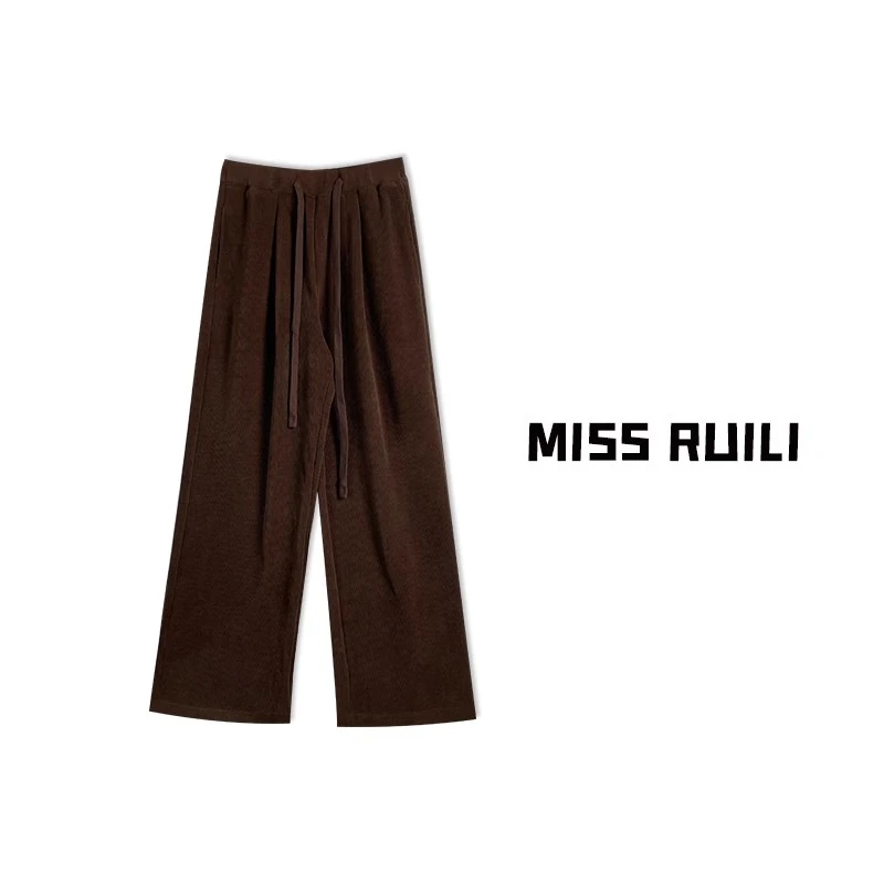 MISS RUILI定制 秋冬软糯慵懒高腰阔腿直筒加绒休闲卫裤A6200