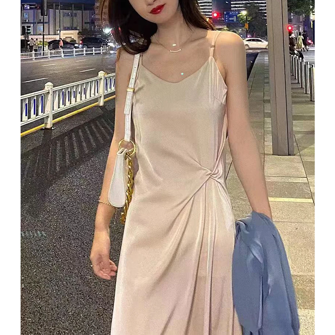 MISS RUILI定制 2024夏季新款纯色吊带修身无袖连衣裙A7774