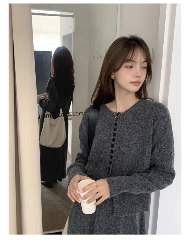 【91-100】套头毛衣女针织开衫慵懒风秋冬加厚时尚套装