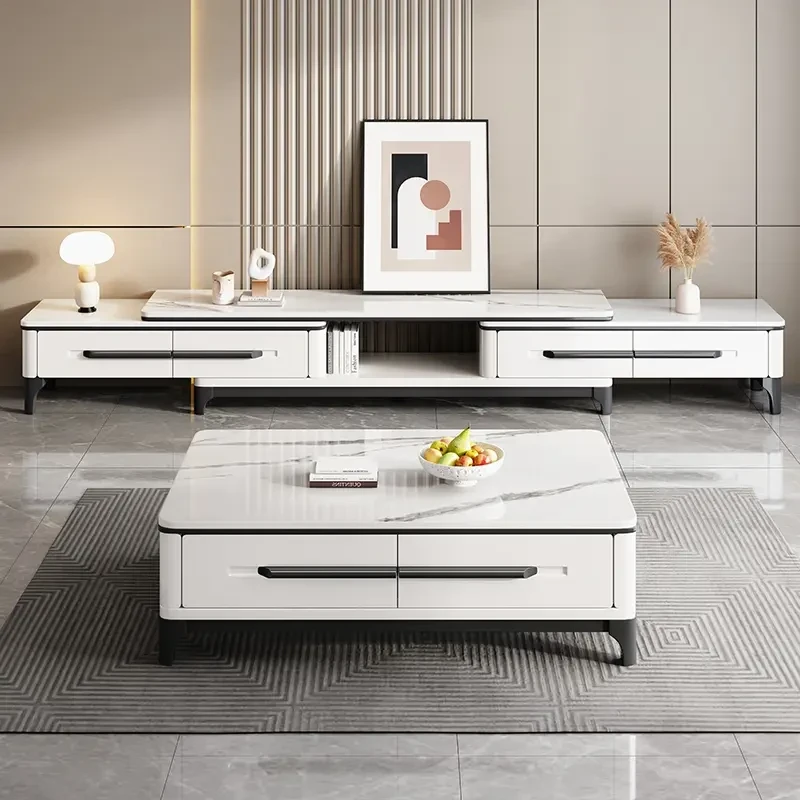 【单茶几单电视柜】简约风可拉伸缩岩板轻奢高级感北欧客厅储物柜