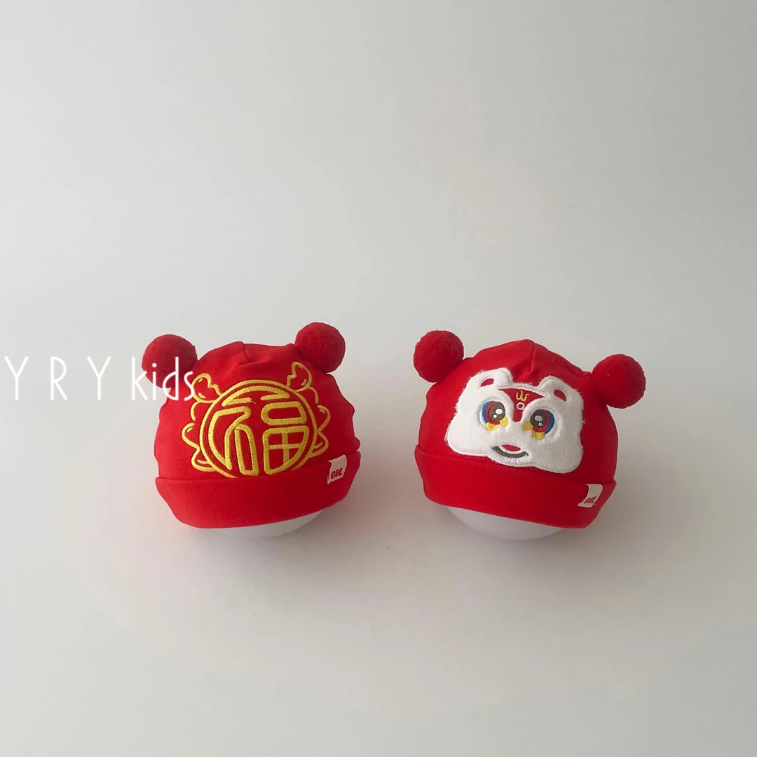 婴儿帽子秋冬季宝宝胎帽新生儿大红色帽子满月周岁帽新年帽