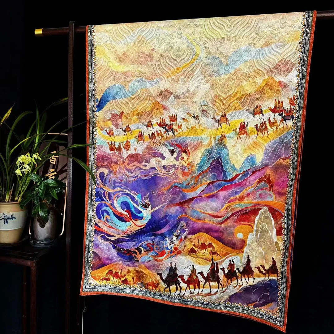 【新丝绸之路】龙鳞纹香云纱长巾国风披肩丝巾70*180（516-A）