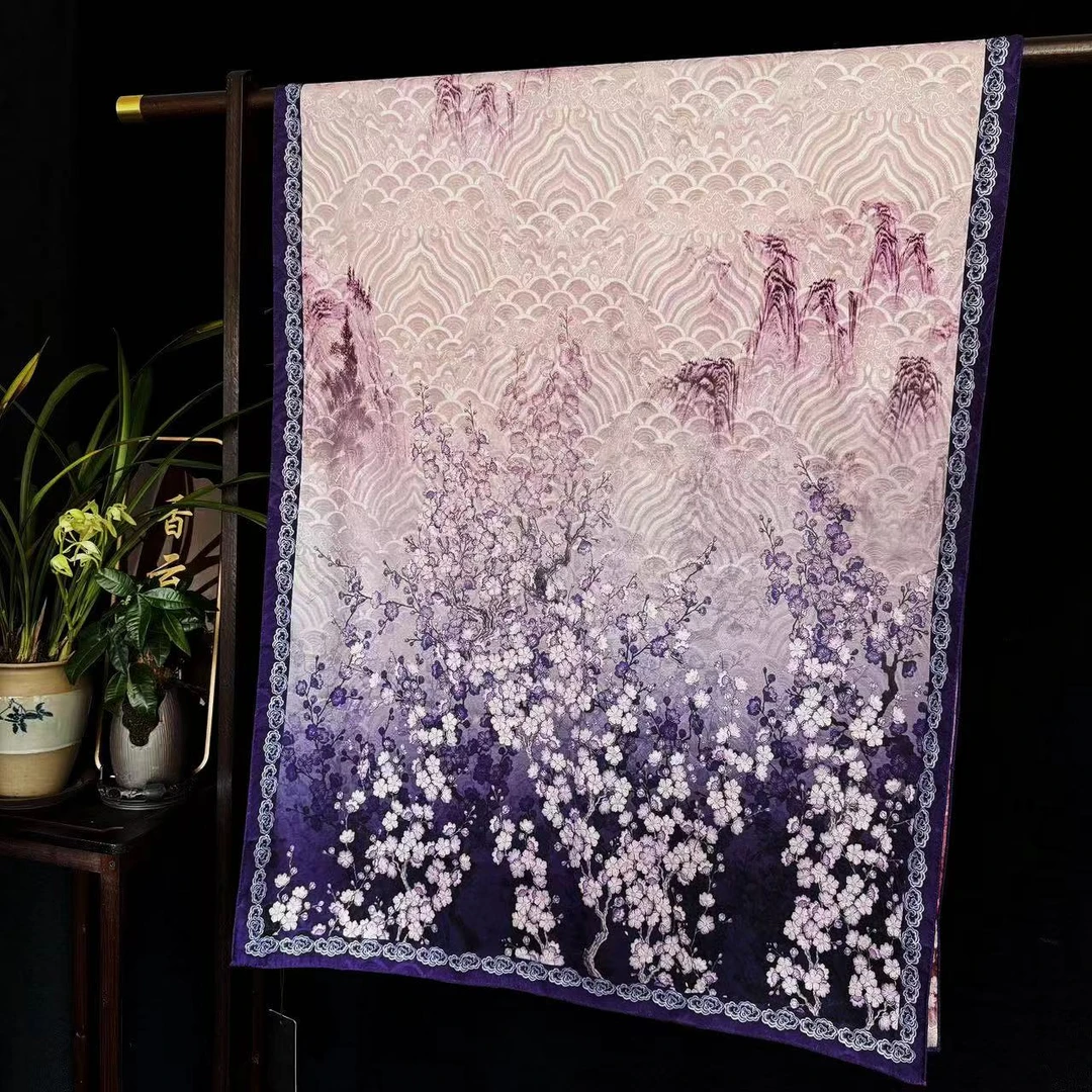 【紫萱】龙鳞纹香云纱长巾新中式国风披肩丝巾70*180（517-A）