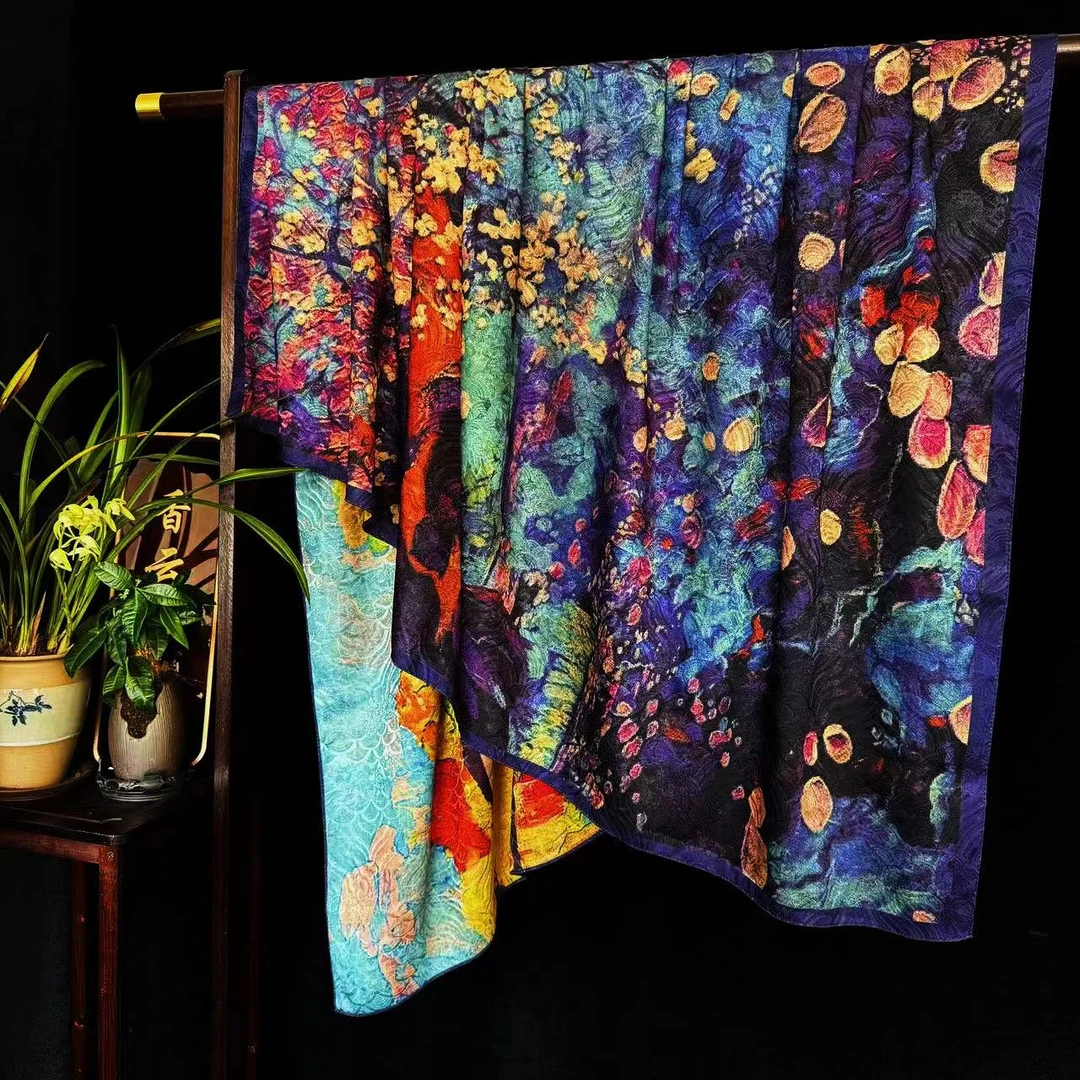 【莫奈花园】龙鳞纹香云纱新中式国风披肩大方巾140*140（510-A）