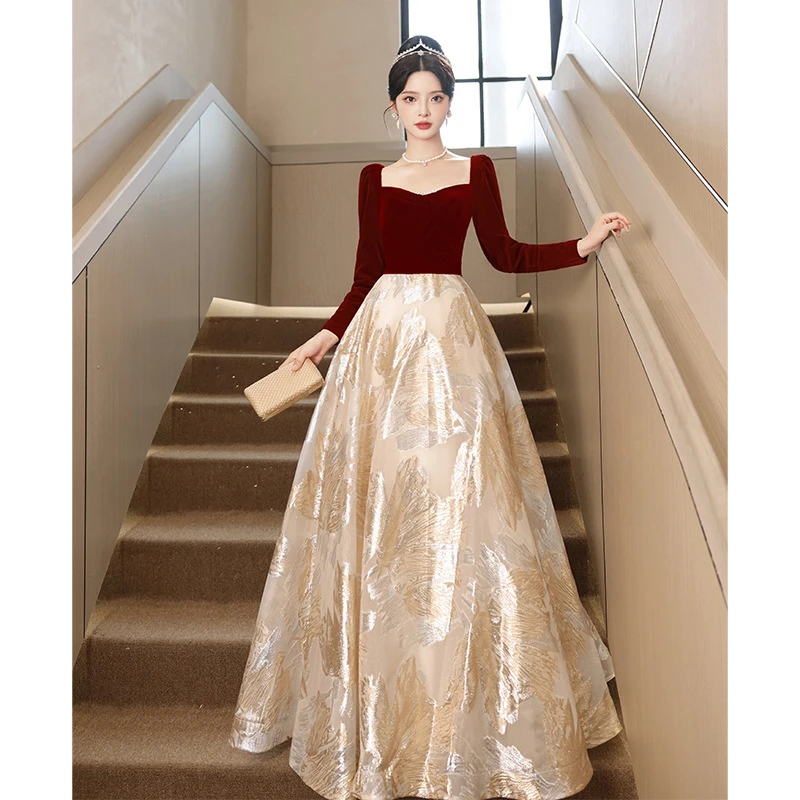 敬酒服新娘2024新款长袖春夏结婚红色订婚礼服裙女法式春季敬酒服