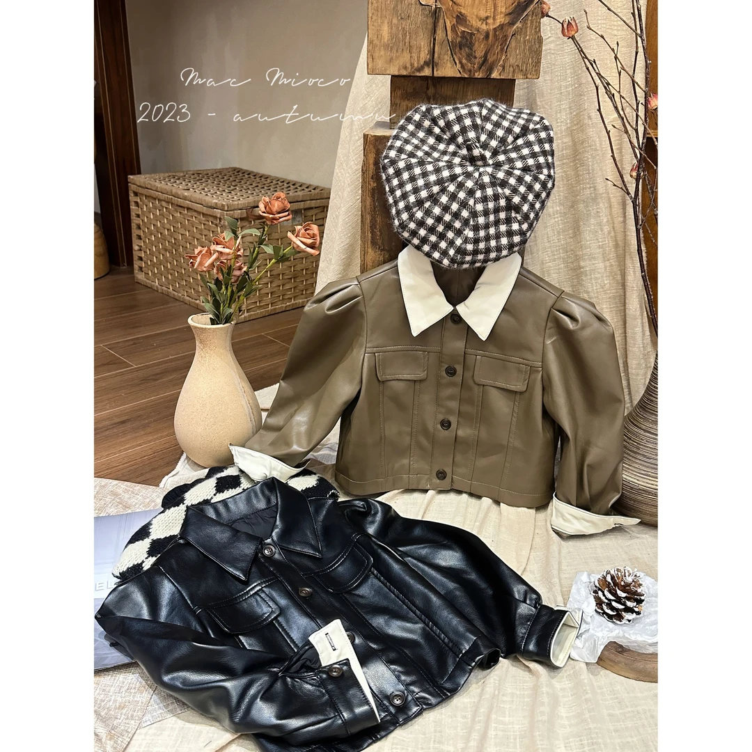 【飒酷】MACMIOCO | 女童秋冬韩版翻领复古百搭pu皮衣外套188832