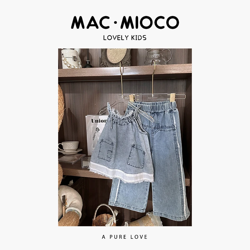 【软牛仔套装】MACMIOCO | 女童夏季韩版时尚水洗牛仔套装24130