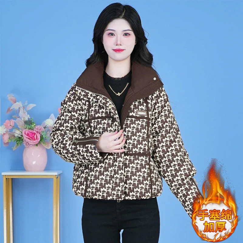 时髦洋气设计拼色棉服女秋冬2026新款高级感加厚保暖洋气棉衣外套