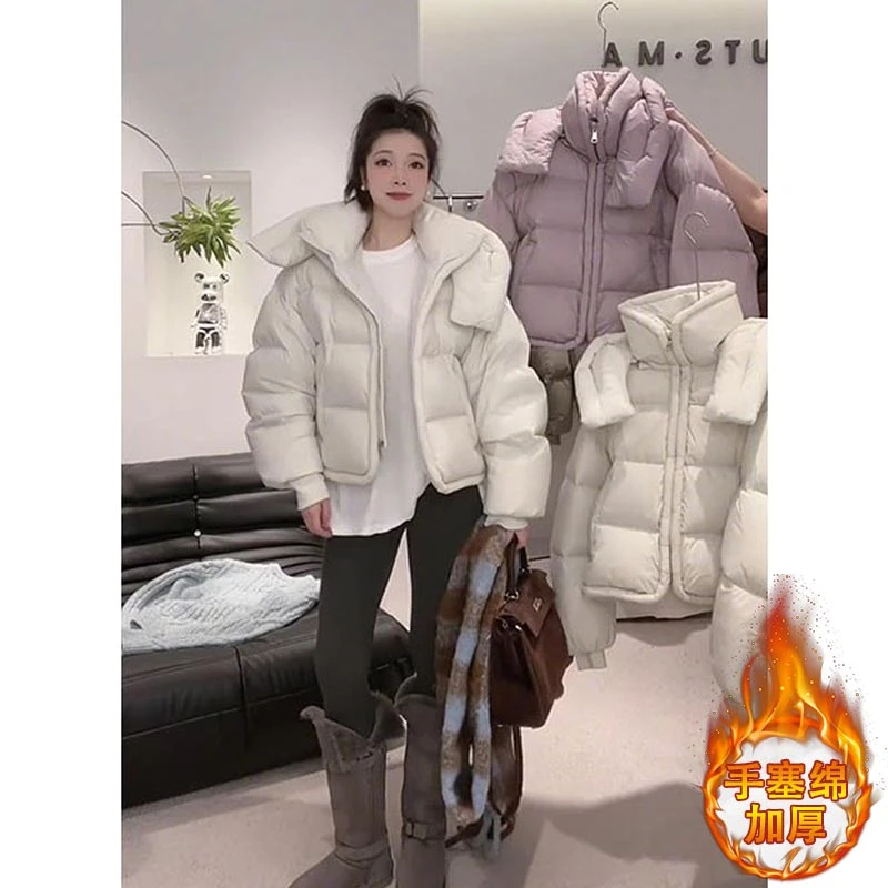 韩版时尚高级感加厚保暖棉服女2025年秋冬季新款小个子设计感外套