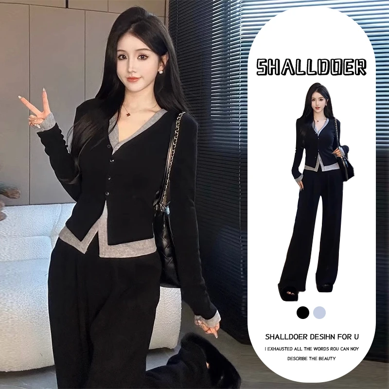 2025年春秋季新款韩版小个子设计感假两件开衫V领休闲百搭上衣女