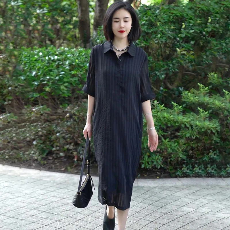 轻奢文艺女士连衣裙2025夏季新款时尚高端薄款休闲宽松大气裙子潮