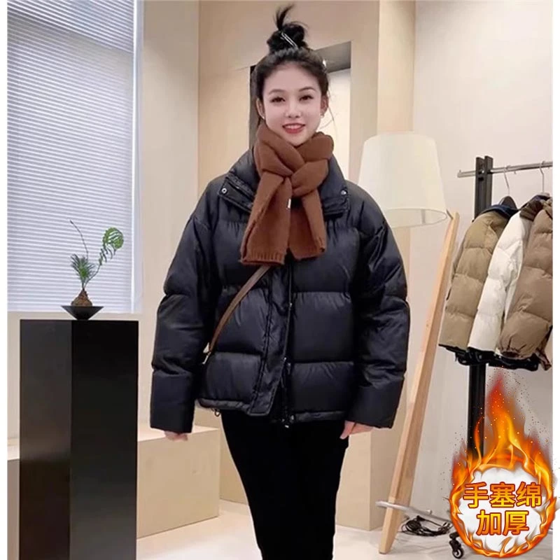 韩版高级感纯色短款棉服女2025年冬季新款保暖加厚面包服立领外套