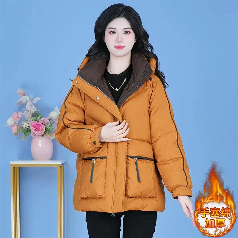 时尚洋气宽松保暖连帽棉服女2025年冬季新款韩系加厚休闲显瘦外套