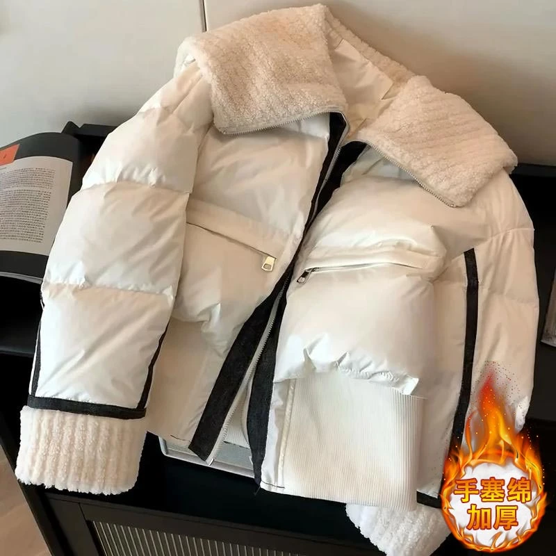 高级感大翻领加厚棉服女2025年秋冬季新款洋气保暖小个子短外套潮