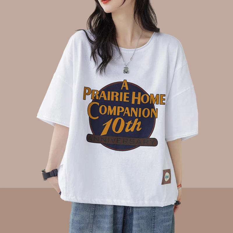 女士短袖体恤2025年夏季新款圆领上衣胖mm遮肚子藏肉显瘦大码女装