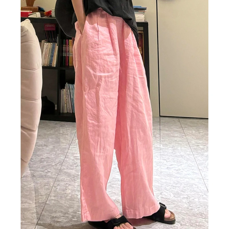 2025春秋季新款粉色阔腿裤观赛搭子大码女装宽松洋气气质休闲长裤