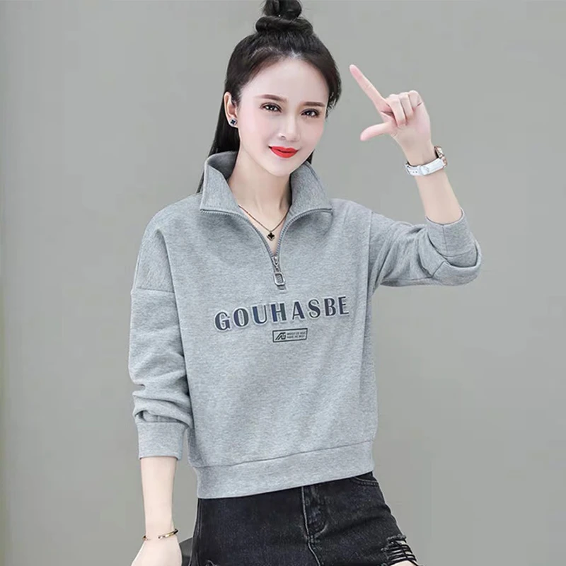 2025春秋季新款女士时尚卫衣半拉链小个子上衣女装长袖洋气显瘦潮