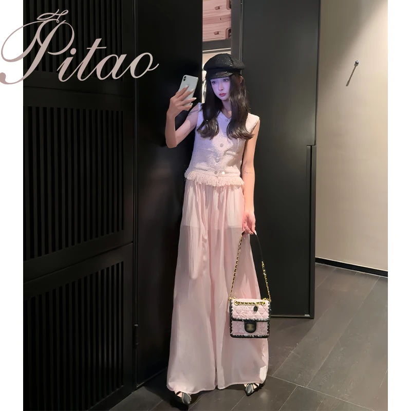 PITAO 原创【沙伦玫瑰】马甲+裤子气质洋气高腰时尚休闲