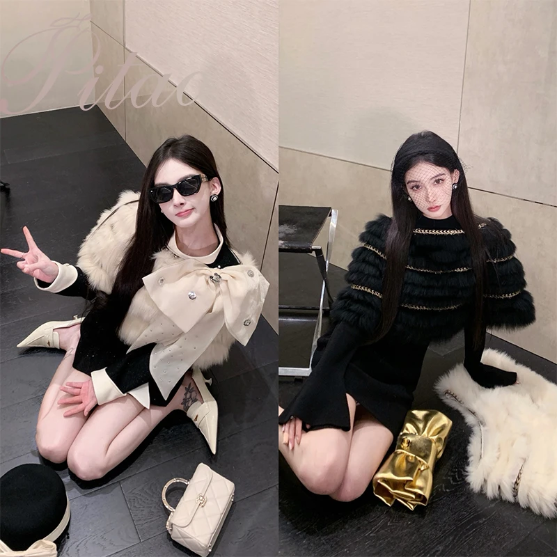 杜屁屁桃PITAO 原创【时髦精】重工时髦圆领冬季百搭狐狸毛披肩