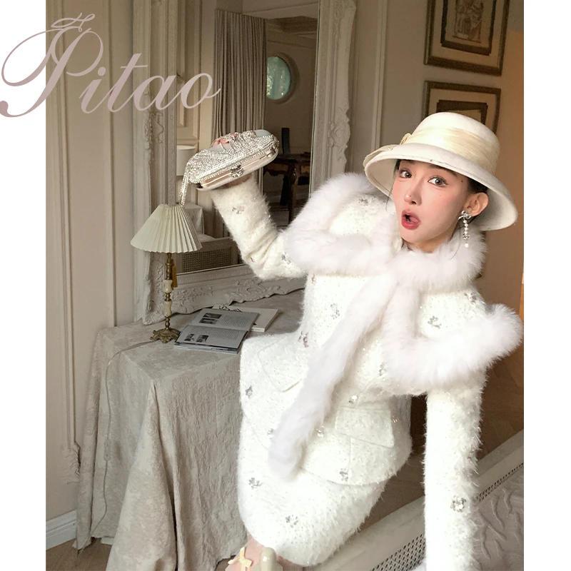 杜屁屁桃PITAO 原创【白玉遥】羽绒服+半裙 白鸭绒加厚保暖秋冬