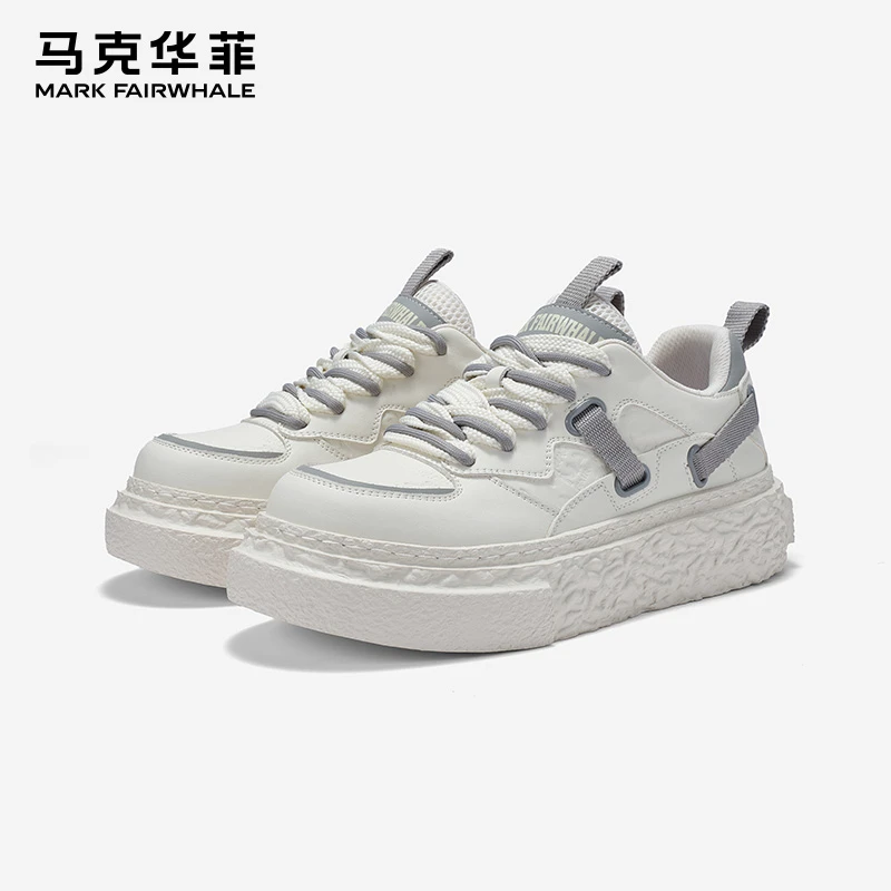马克华菲白色板鞋男2024新款韩版男士休闲鞋厚底男鞋潮牌高级感