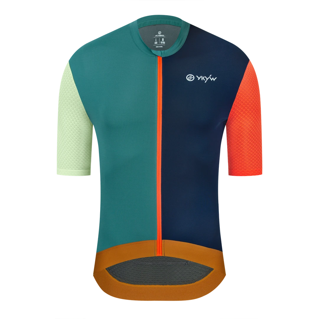 YKYWBIKE夏季短袖骑行服男自行车公路山地车白色拼接骑行上衣装备