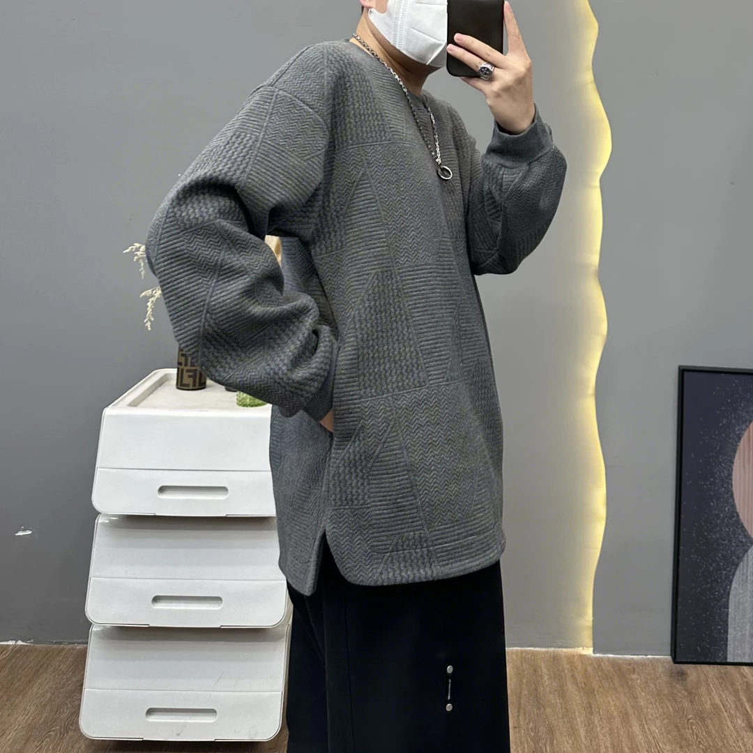 GD【条纹印花】立体浮雕印花隐形口袋卫衣圆领宽松加厚套头秋冬时尚