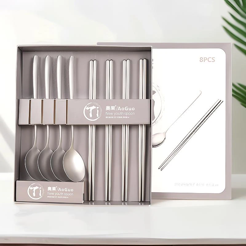 AOGUO/纯欲风钛筷勺高档家用筷子勺子中式餐具家用套装纯欲风