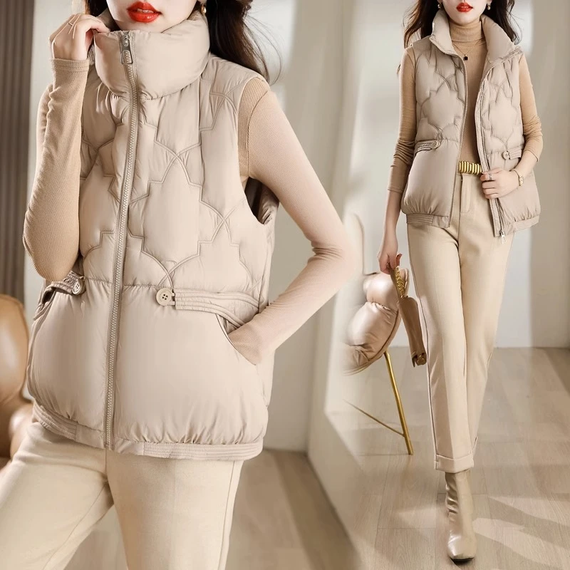 葛絮棉马甲女秋冬2023年新款无袖面包棉服背心初秋马夹棉坎肩外套