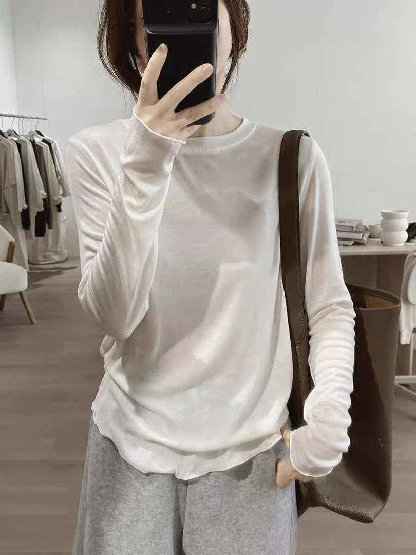 秋季新款简约女显瘦修身韩版基础款长袖纯色上衣减龄打底衫T恤