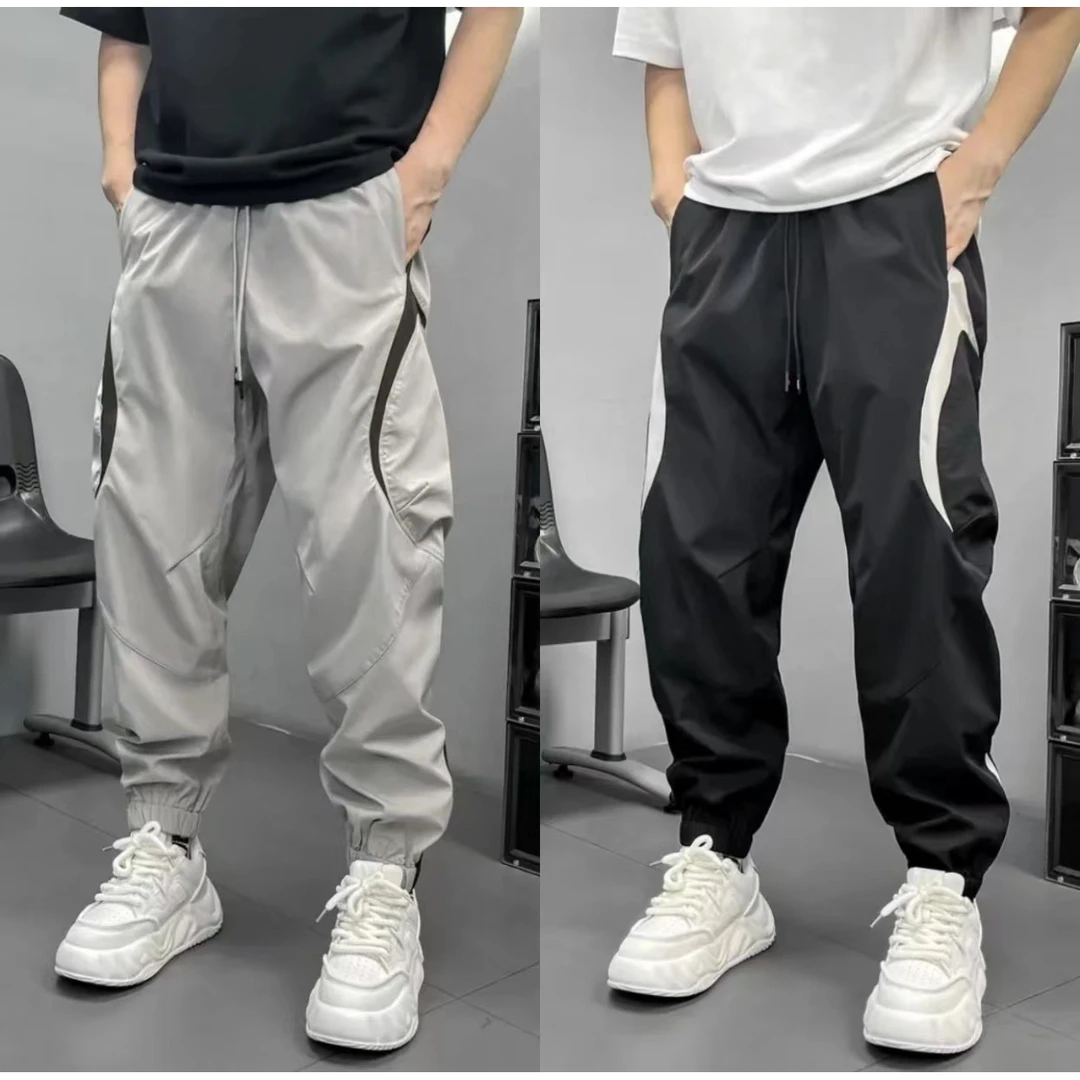 秋季新款拼色立体剪裁休闲裤男百搭宽松束脚裤时尚潮流哈伦弯刀裤