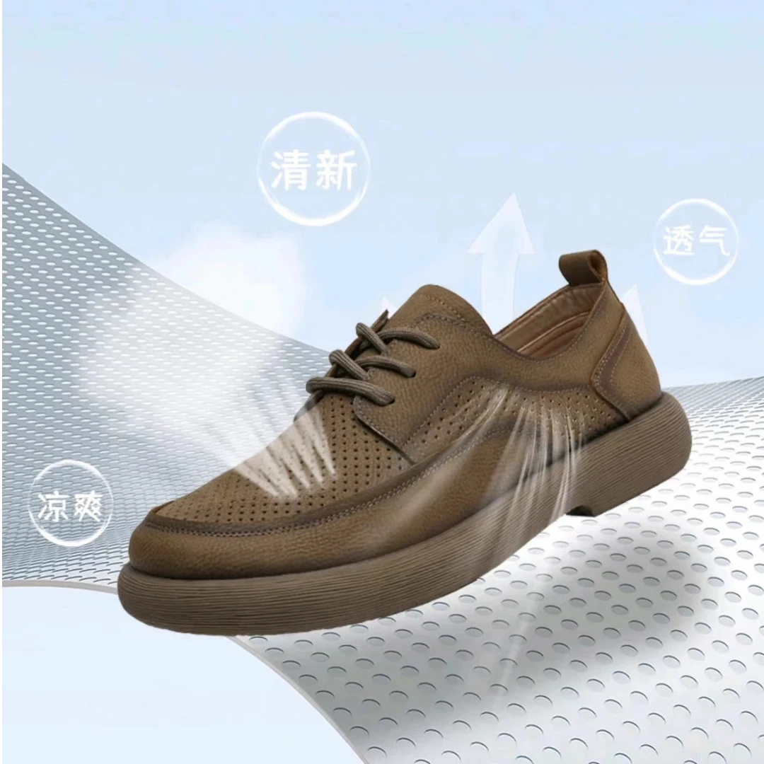 2024夏季新款男士休闲透气镂空皮鞋
