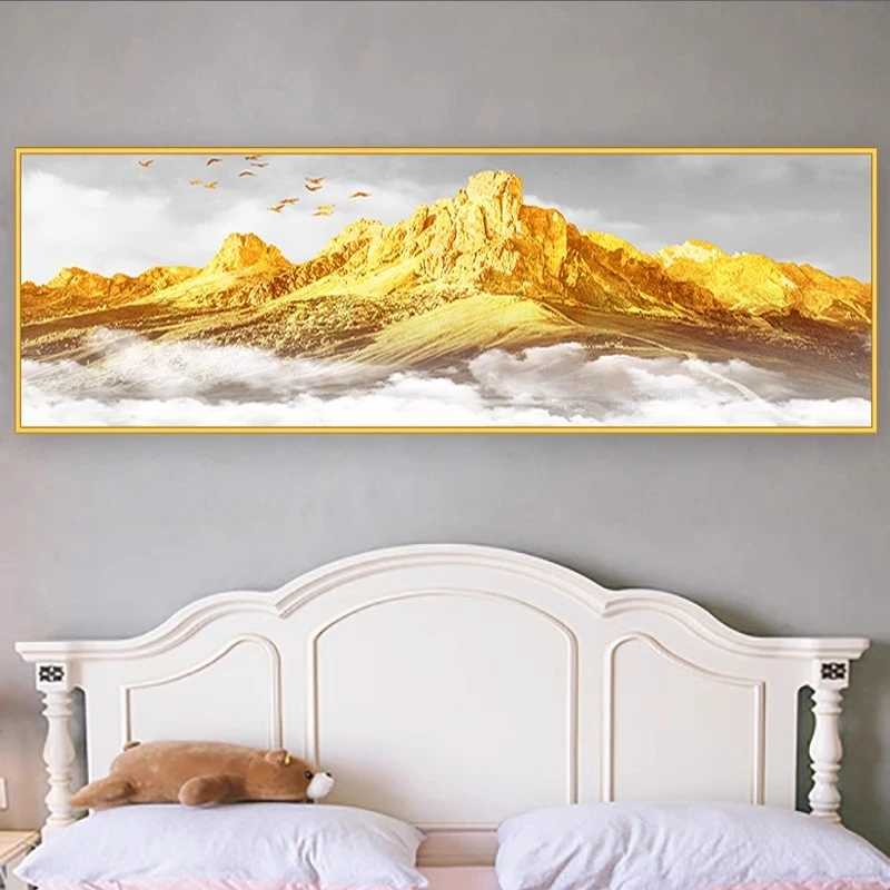 日照金山现代卧室床头改造贴画自粘客厅沙发背景墙装饰画壁画贴纸