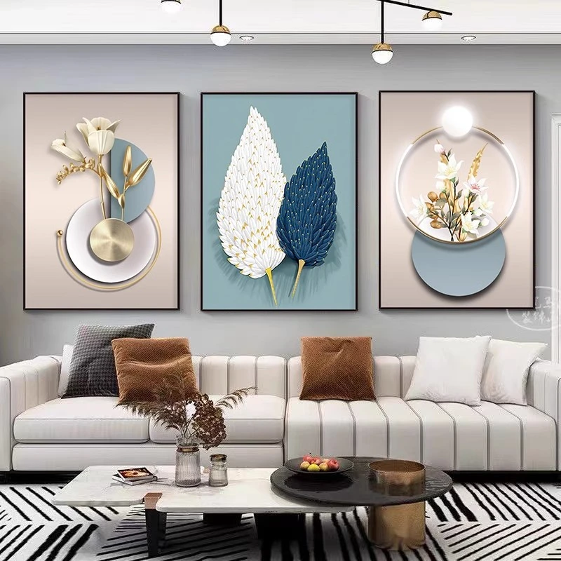 3D立体三联画自粘装饰画沙发背景墙床头画贴画墙贴客厅改造墙画纸