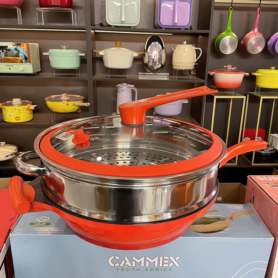 陶土麦饭石32cm不粘锅炒锅家用电磁炉煤气灶通用平底少油烟炒菜锅