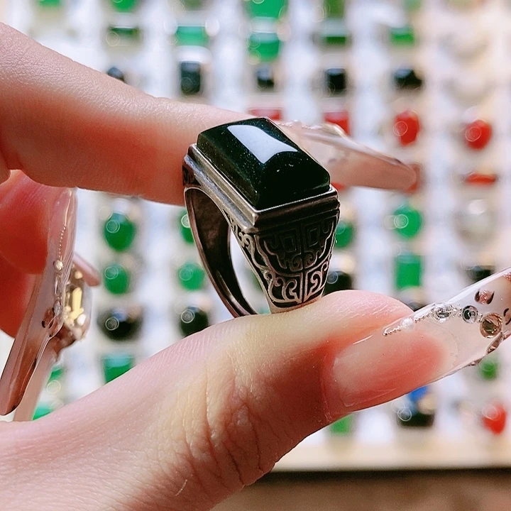 和田玉戒指银S925镶嵌洛****锅