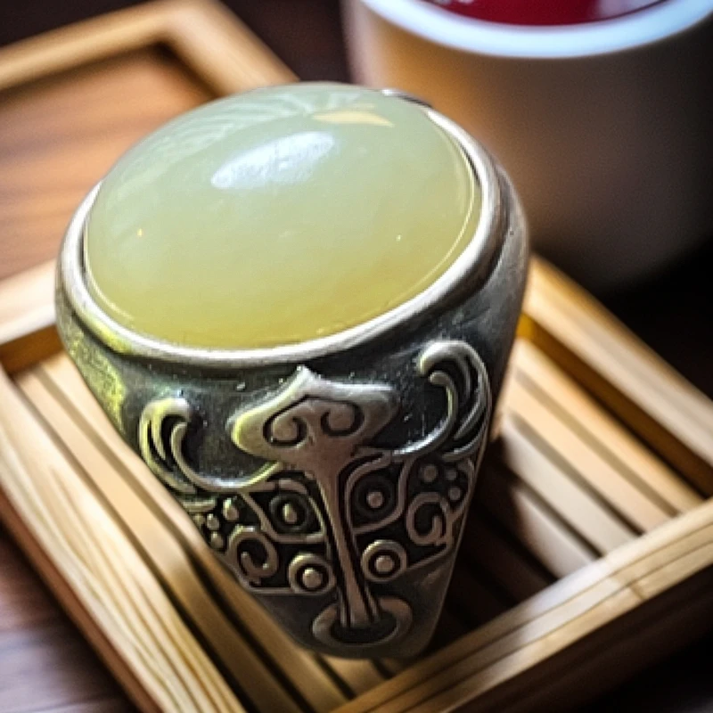 和田玉重工霸气蛋面戒指