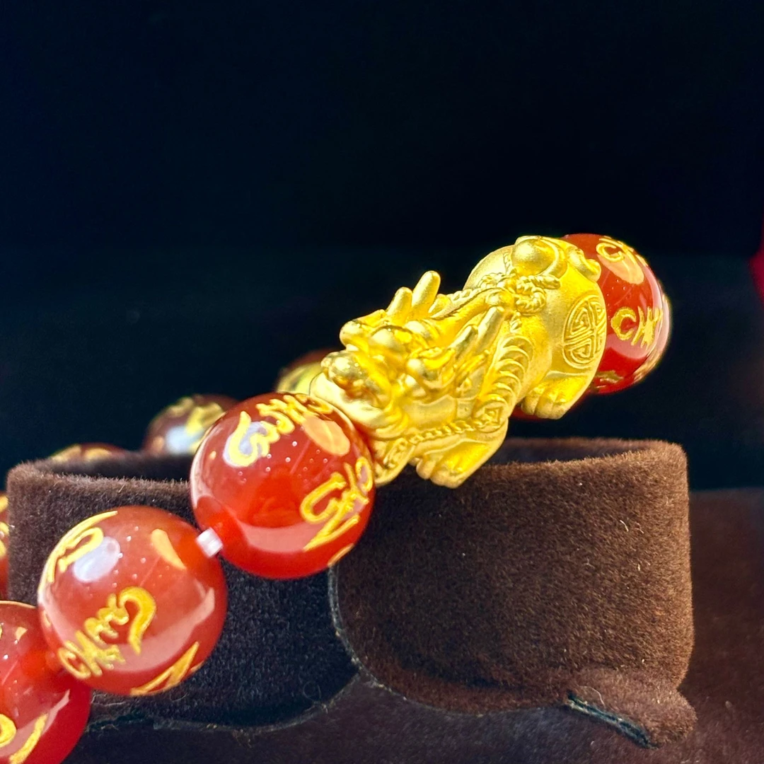 Chow Tai Seng/周大生足金黄金3D貔貅手链男女款转运珠手串礼物