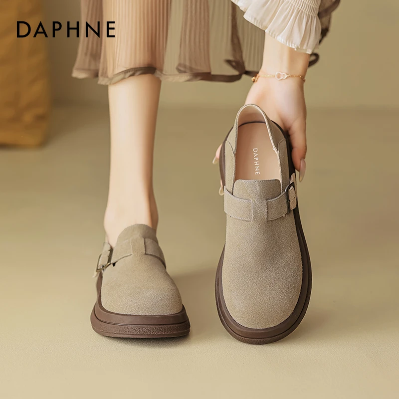 达芙妮正品乐福鞋女复古2025秋冬休闲单鞋全包设计感平底孕妇单鞋