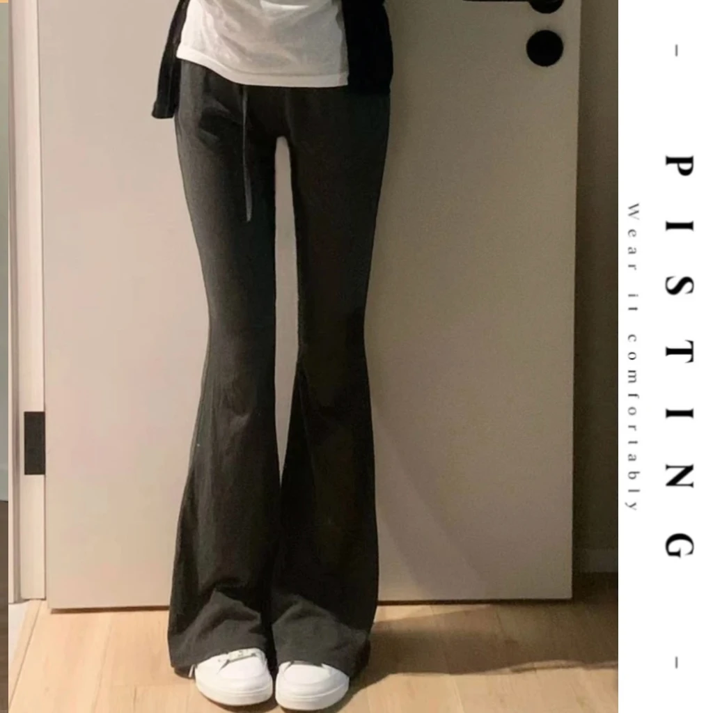PISTING【超模裤】夏季新微喇阔腿裤宽松显瘦休闲韩版高腰百搭长裤