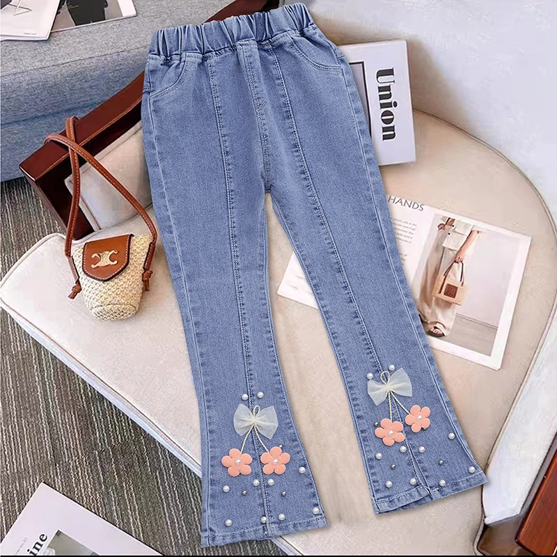 童装女童弹力喇叭裤春秋新款洋气百撘牛仔长裤中大童修身时尚裤潮