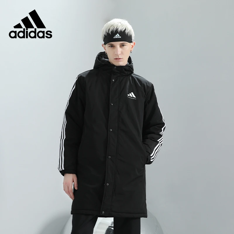 adidas/阿迪达斯棉服男女情侣长款保暖加厚休闲防风连帽外套棉衣