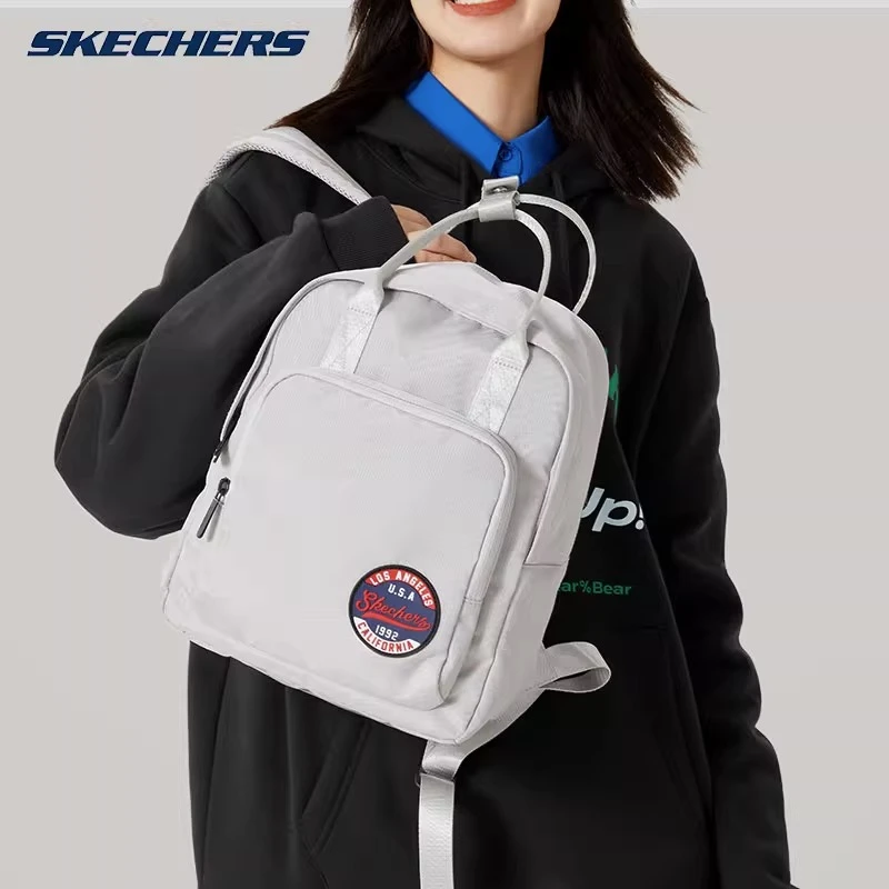 skechers斯凯奇双肩包女通勤简约百搭旅游背包初中生大学生书包男