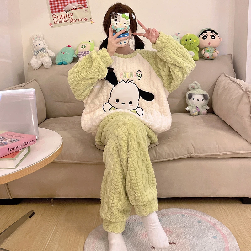 女童睡衣冬季加绒加厚珊瑚绒2024新款儿童秋冬款女孩大童网红套装