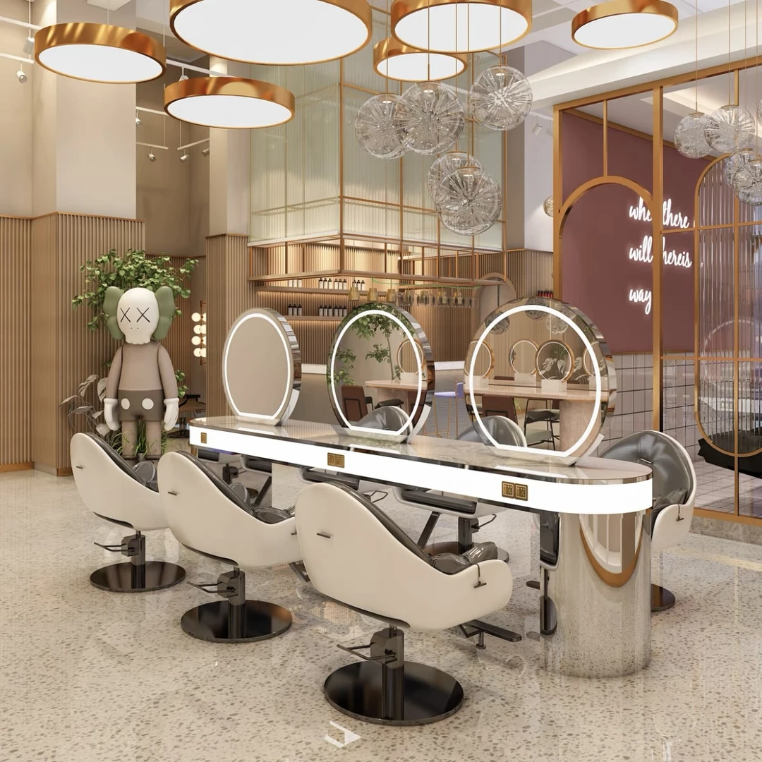 网红理发店镜台发廊专用柜子一体美发店剪发镜子单双面烫染区镜台