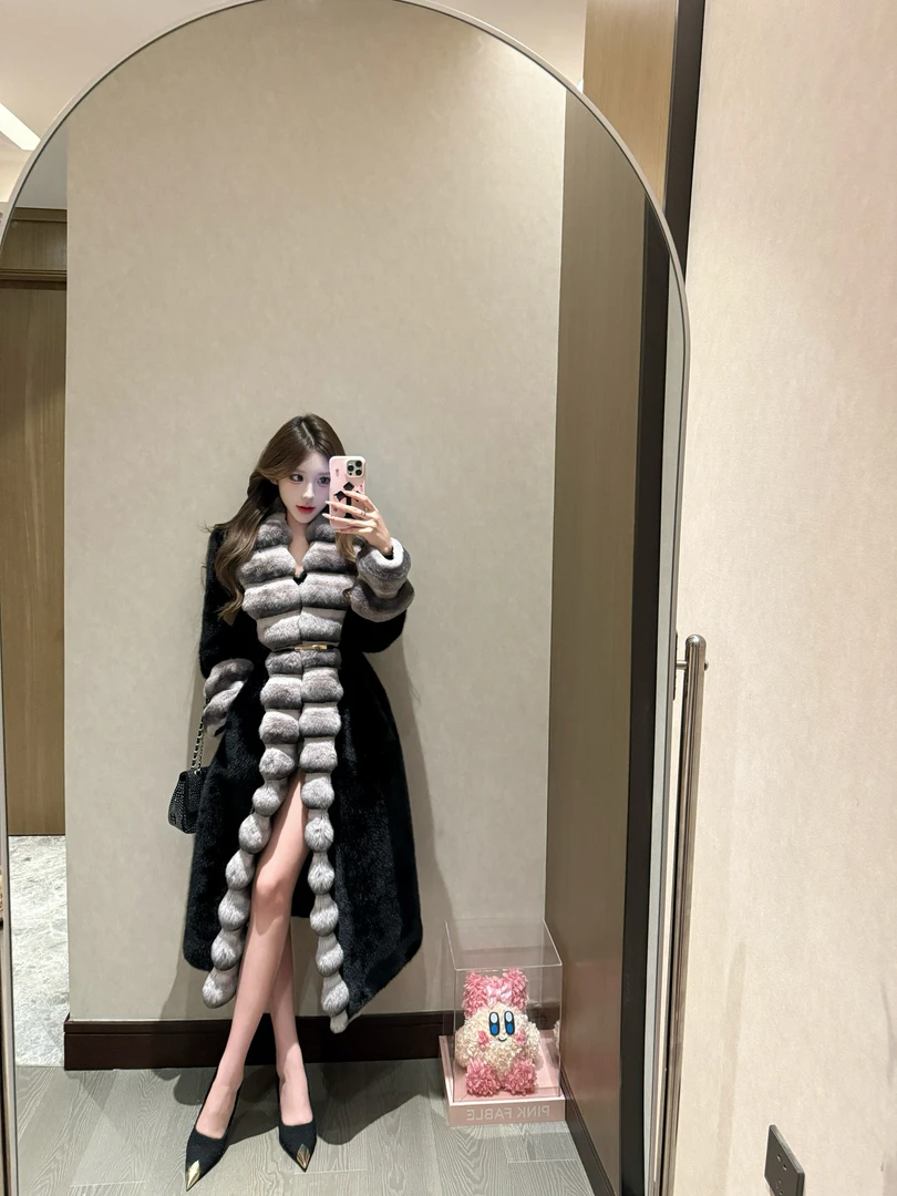 周周·【京圈贵妇】人造皮毛一体配腰带贵气感毛毛大衣